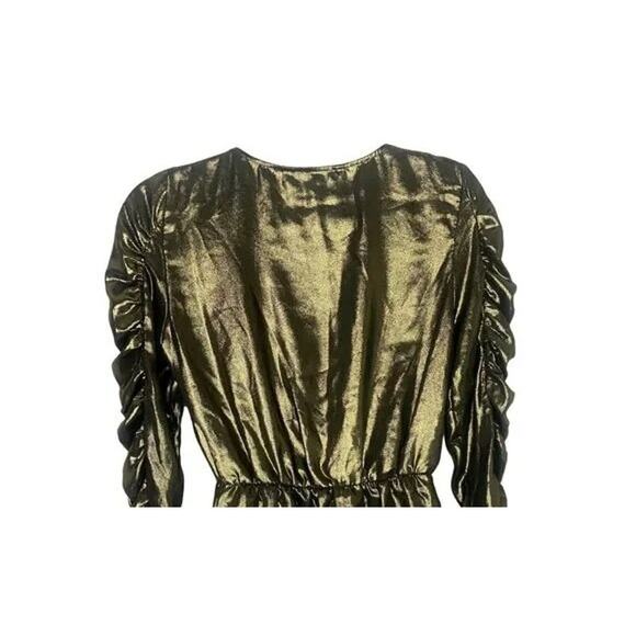 ZARA Metallic V Neck Ruched Long Sleeve Top Elastic Waist Lightweight S Gold - Picture 9 of 15